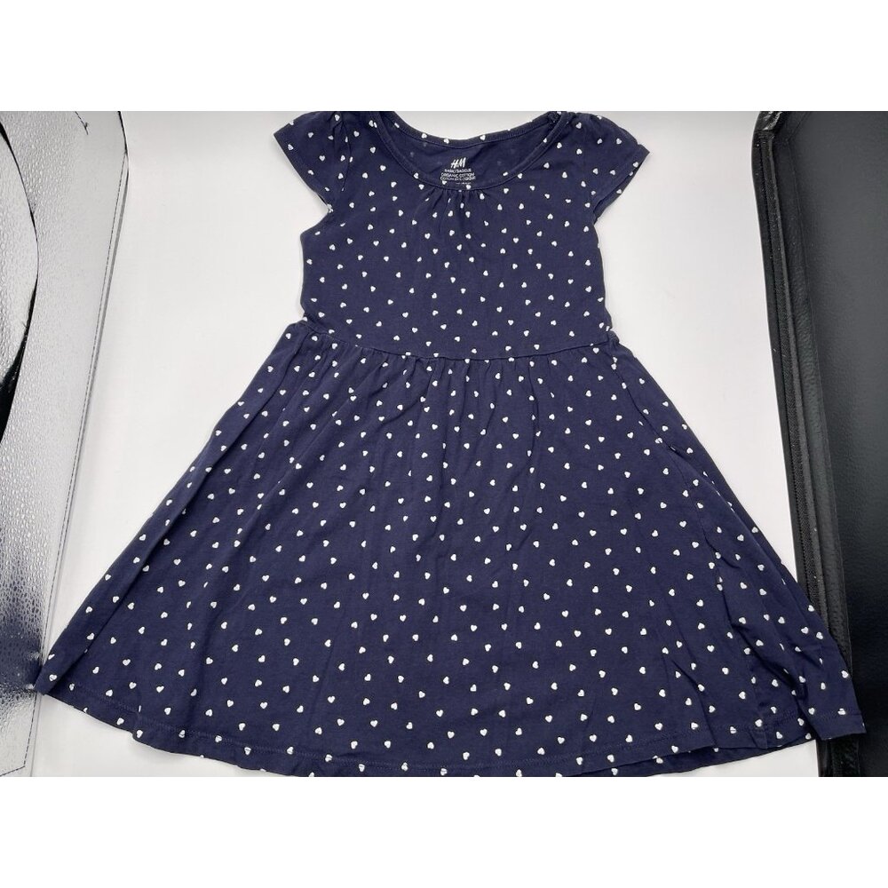 H&M Dress‎ Girls Size 4/6 Blue Hearts Short Sleeve Valentines Day
